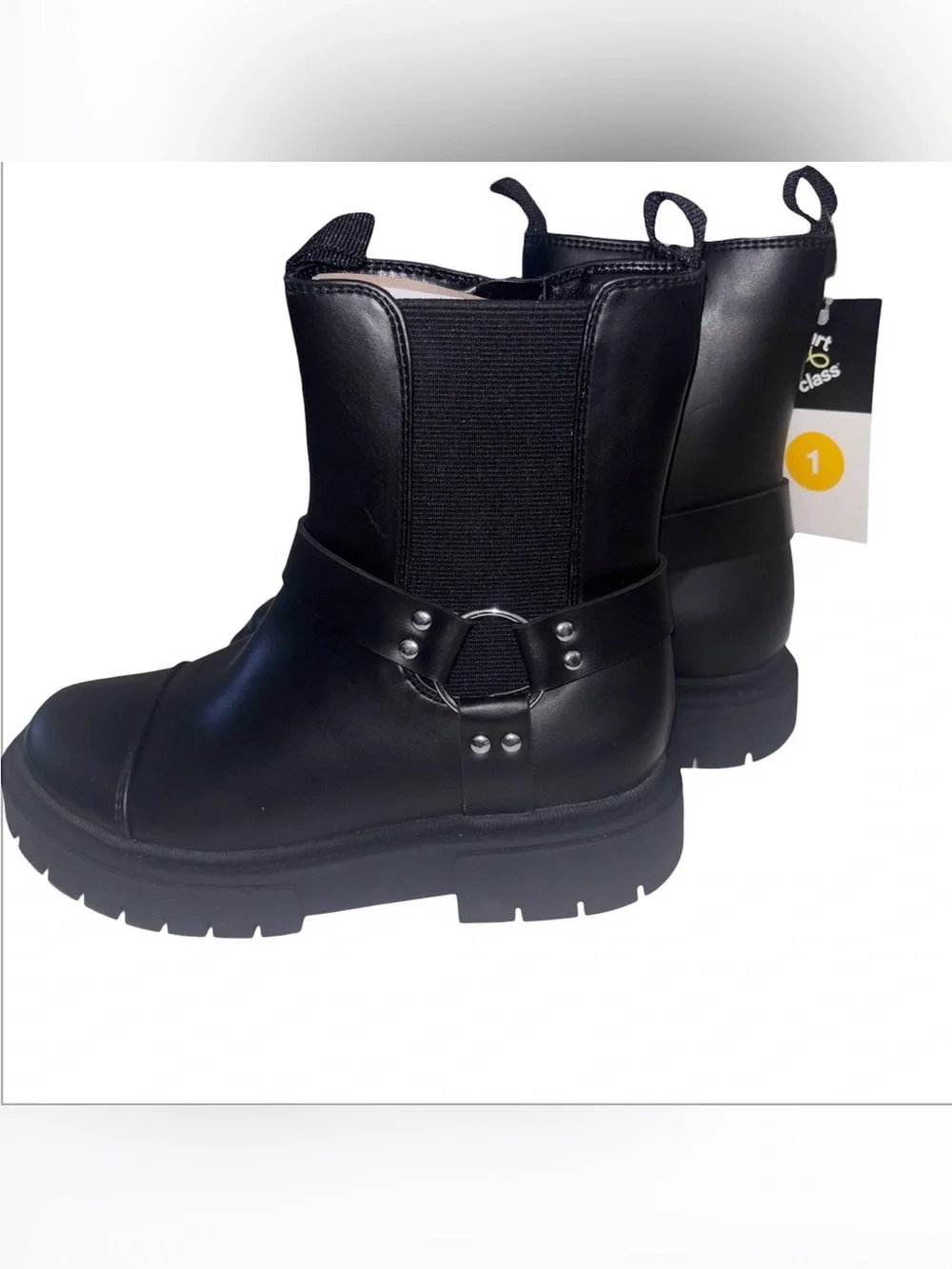 Art Class Black Chunky Crosby Moto Boots with Buckle Strap Girls Size 1